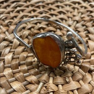 Silver and Oval Baltic Amber Stone Women's Bracelet